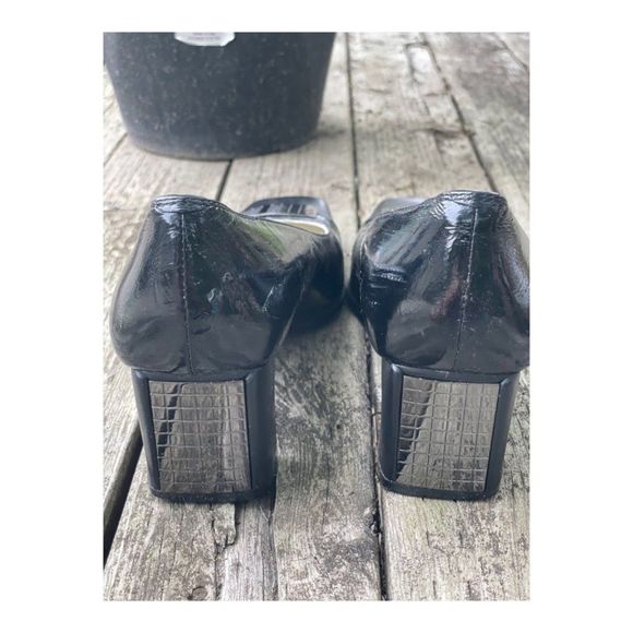 Vintage HARSON Pumps Square Toe Chunk Heel Black Metallic Sz 35.5 - Picture 11 of 13